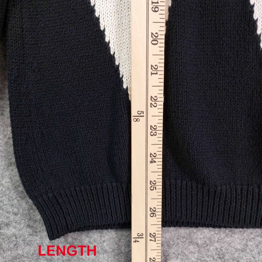 Elliott Lauren Black & Ivory Oversized Argyle Cotton Cashmere Sweater L - Picture 6 of 9